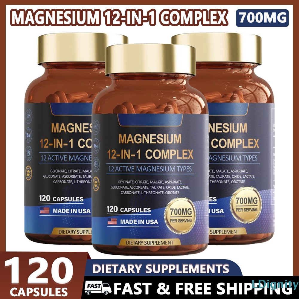 1-3 PACK Magnesium Complex 700mg 12 in Magnesium 1 Supplement with 120 counts