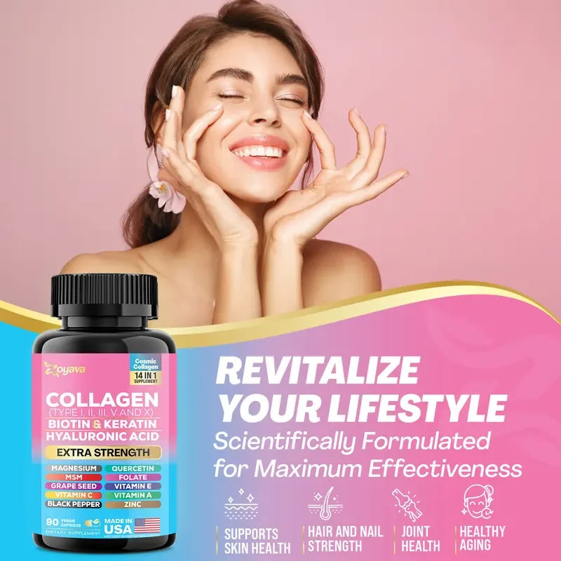 Zoyava Multi Collagen Capsules Type I II III V X Biotin Keratin Hair Skin Nail