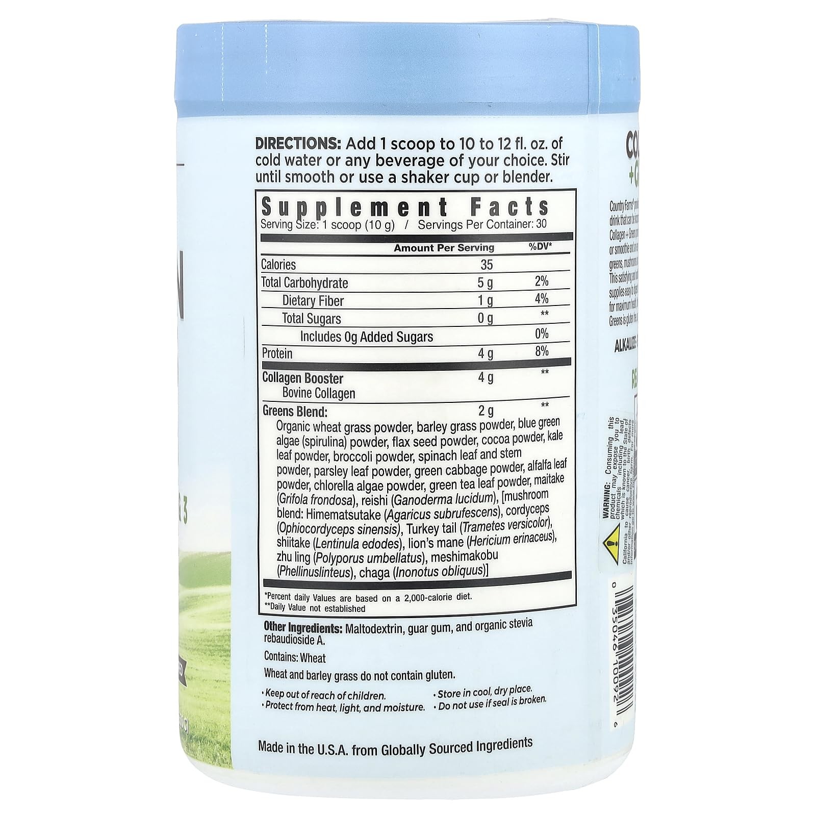 Country Farms Collagen Peptides Powder With Greens Dietary Powder Supp
