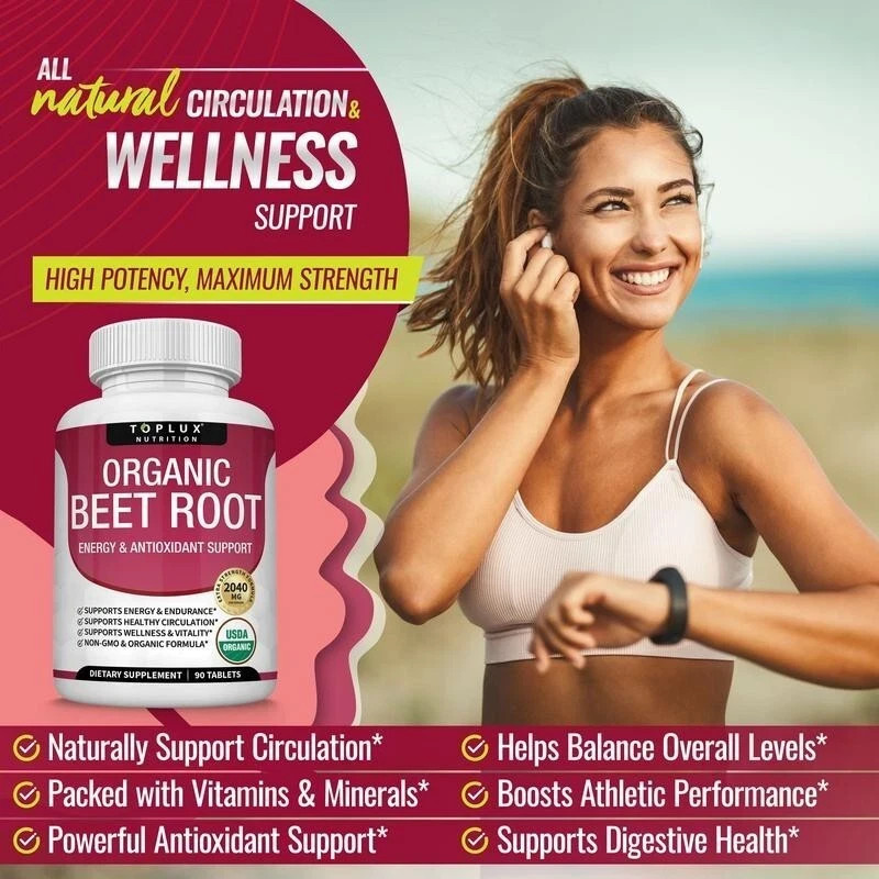 Toplux Organic Beet Root Tablets-Nitric Oxide Booster Beetroot Supplement 2040mg
