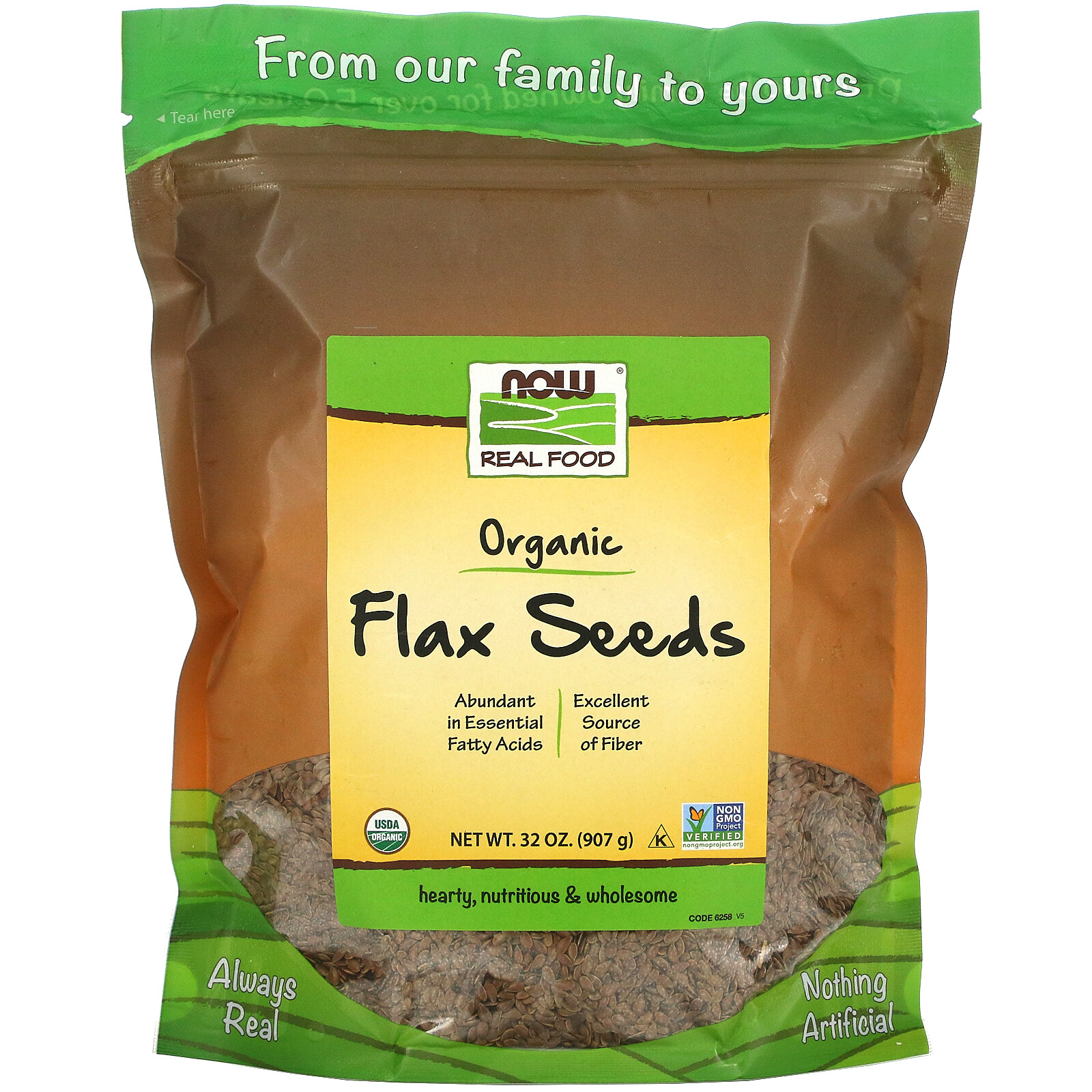Now Foods Real Food Certified Organic Flax Seeds 32 oz 907 g Organic, Vegan,
