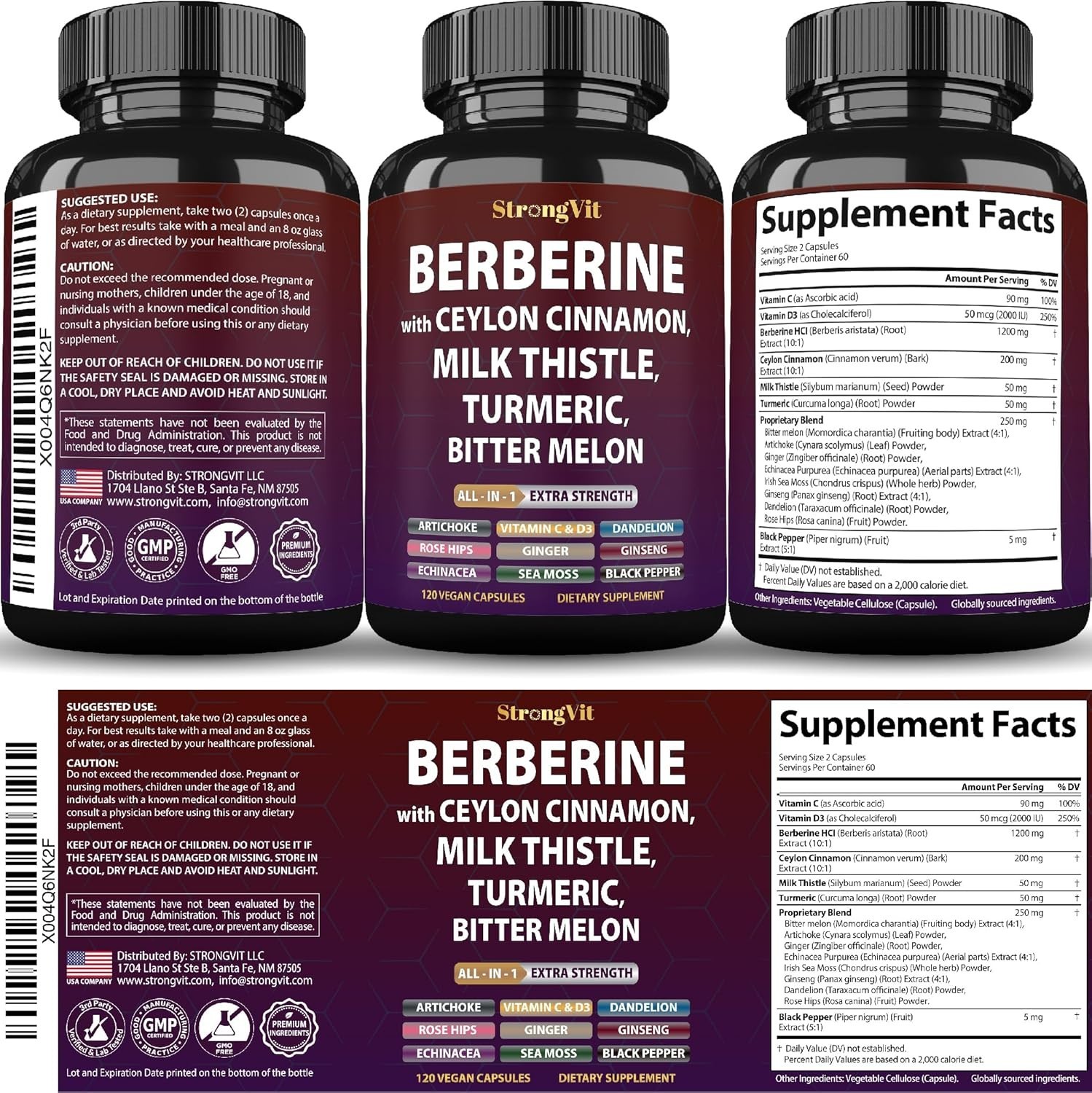 Holistic 15-in-1 Organic Supplement with Berberine, Turmeric & More – 120 Caps