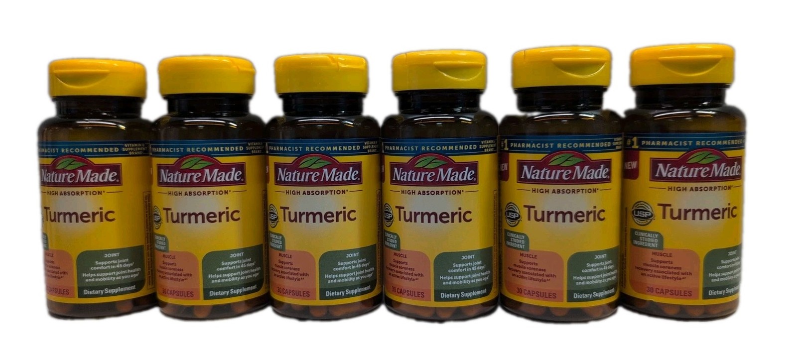 (6) Nature Made High Absorption Turmeric 30 Capsules Each. Exp: 08/2027
