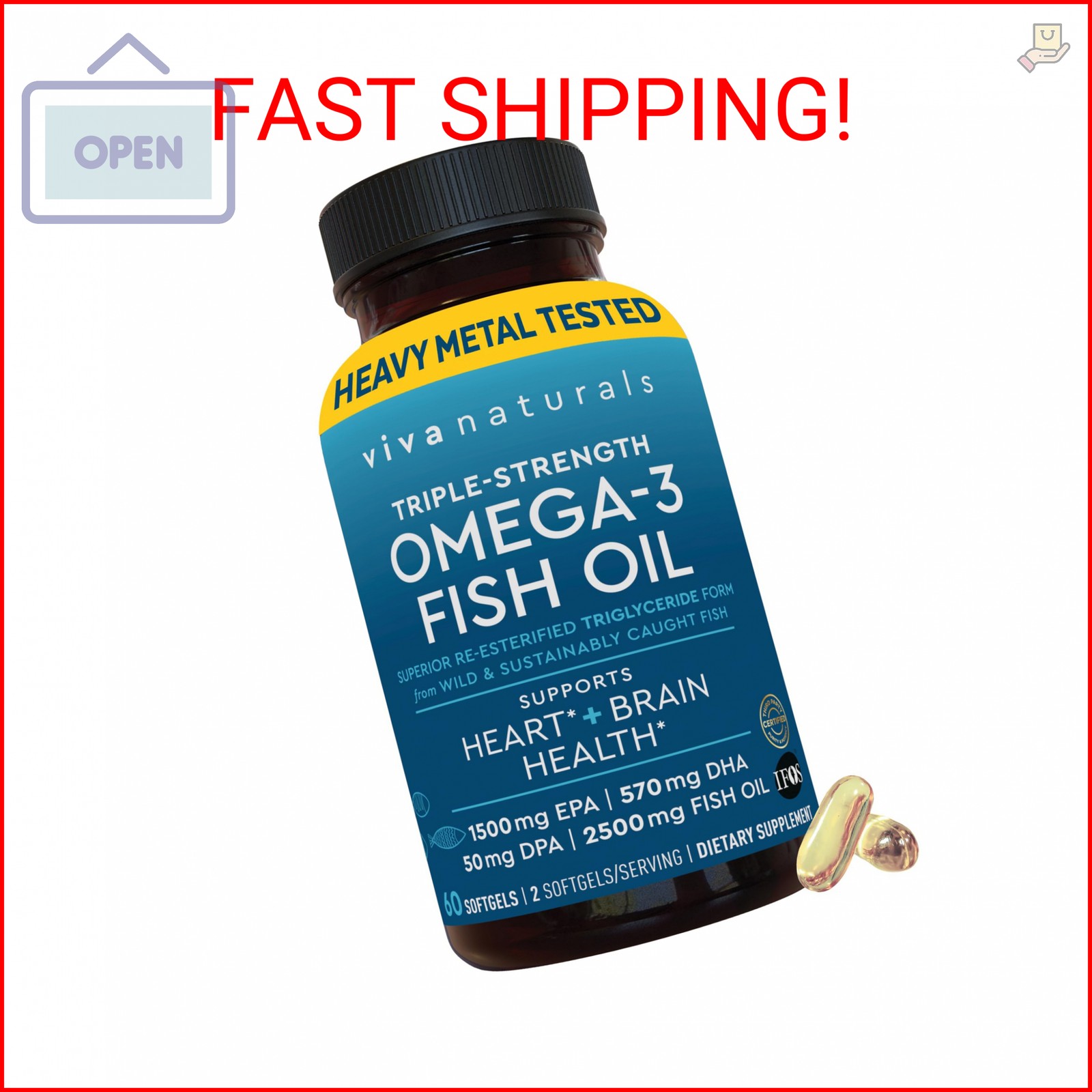 Viva Naturals Omega-3 Fish Oil, Triple Strength, 2500 mg, 60 Softgels – Re-Ester