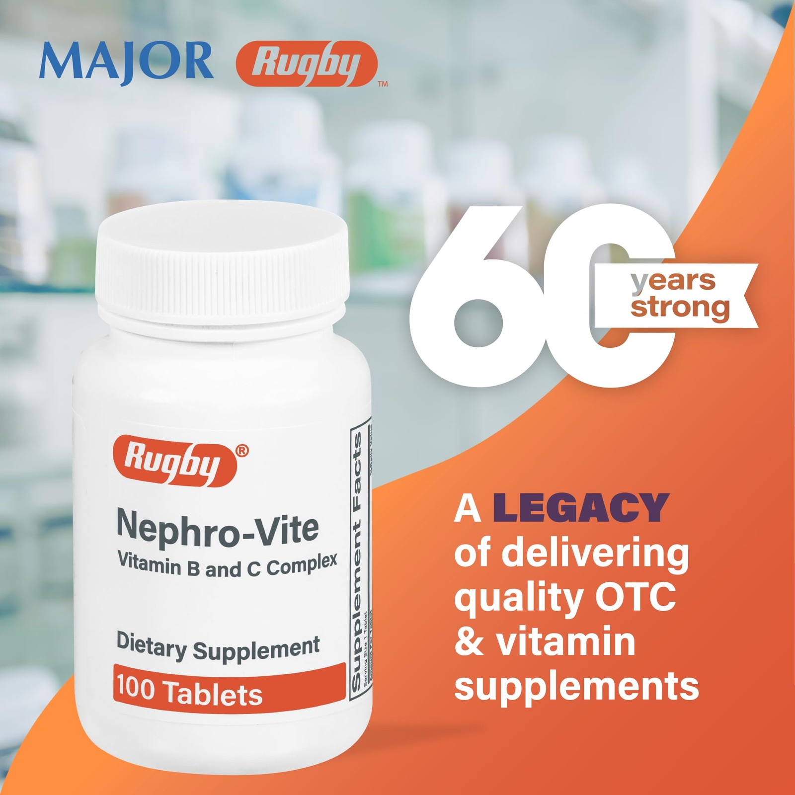 Rugby Nephro Vite Vitamin B C Complex Tablets 100 Count Dietary Supplement