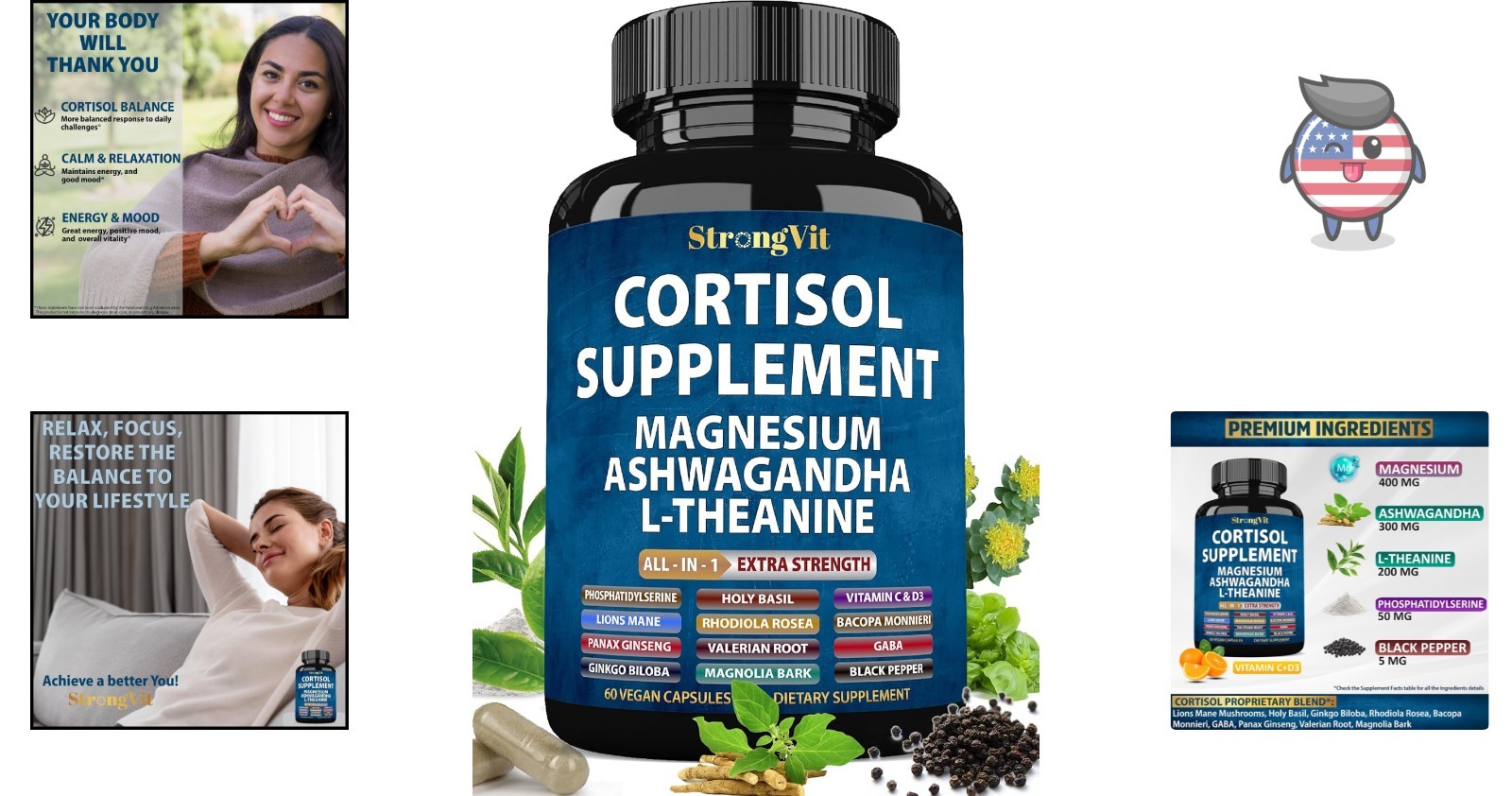 Natural Cortisol Management – Magnesium, Ashwagandha, & L-Theanine – 60 Capsules
