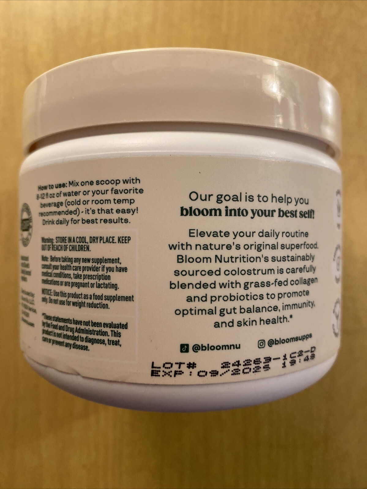 Bloom Colostrum & Collagen Peptides Orange Cream Gut Health 4.23 Oz (S9)