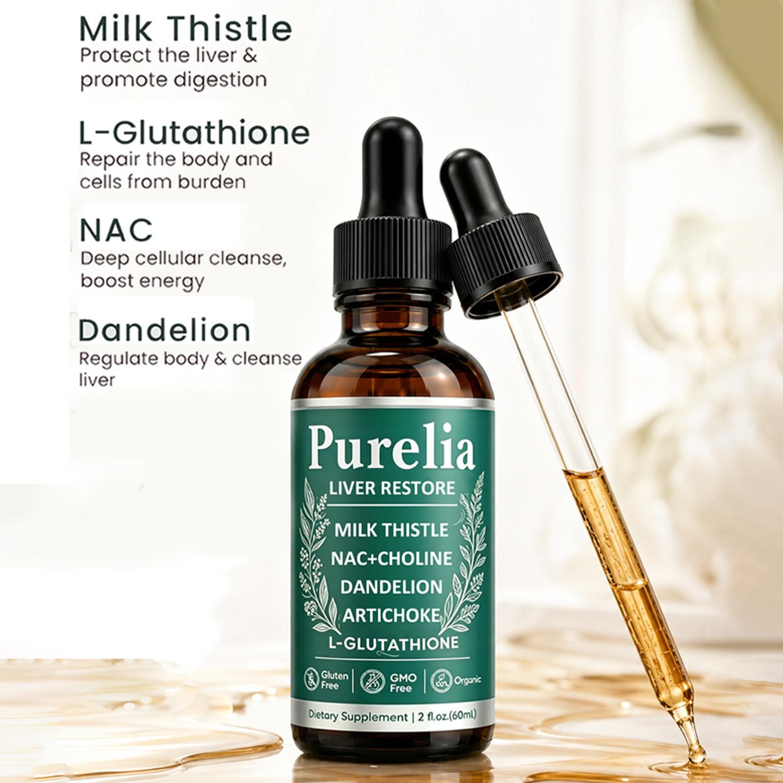 Purelia Liver Restore Drops – Complete Liver Detox Support Supplement 60ml