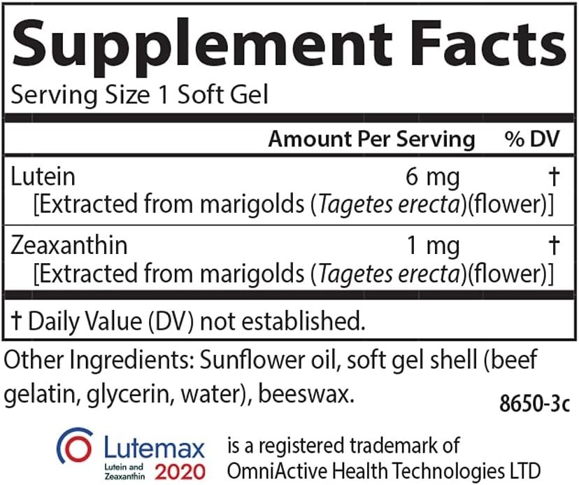Lutein Antioxidant Softgels – 6mg for Eye Function, 60 Unflavored Softgels