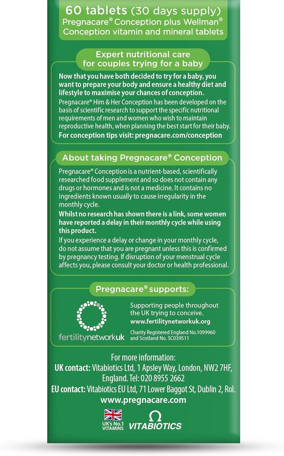 Vitabiotics – Pregnacare – His & 1 Count (Pack of 60), 56 Tablets + Capsules