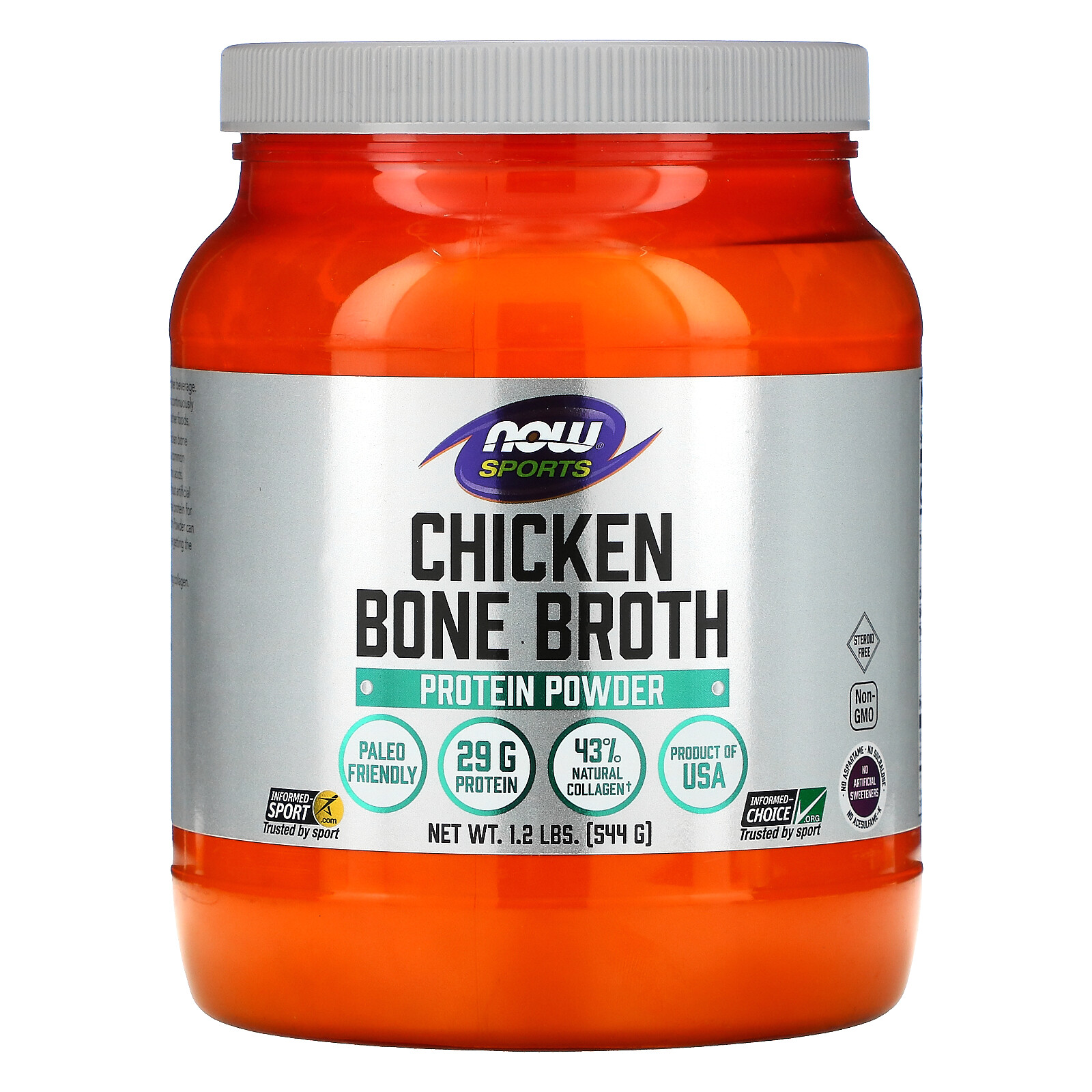 Now Foods Chicken Bone Broth 1 2 lbs 544 g Dairy-Free, GMP Quality Assured,