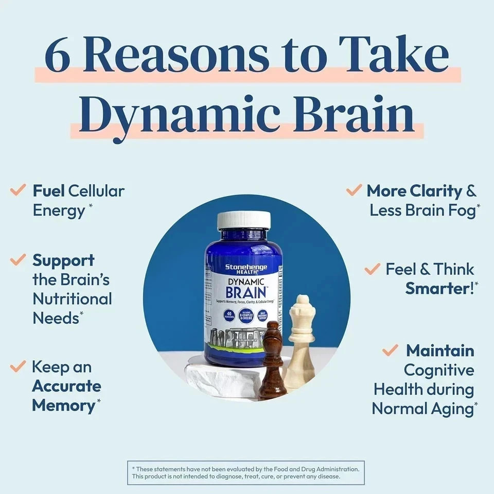 Dynamic Brain 60 Capsules Focus Memory Clarity Daily Nootropic Supplement