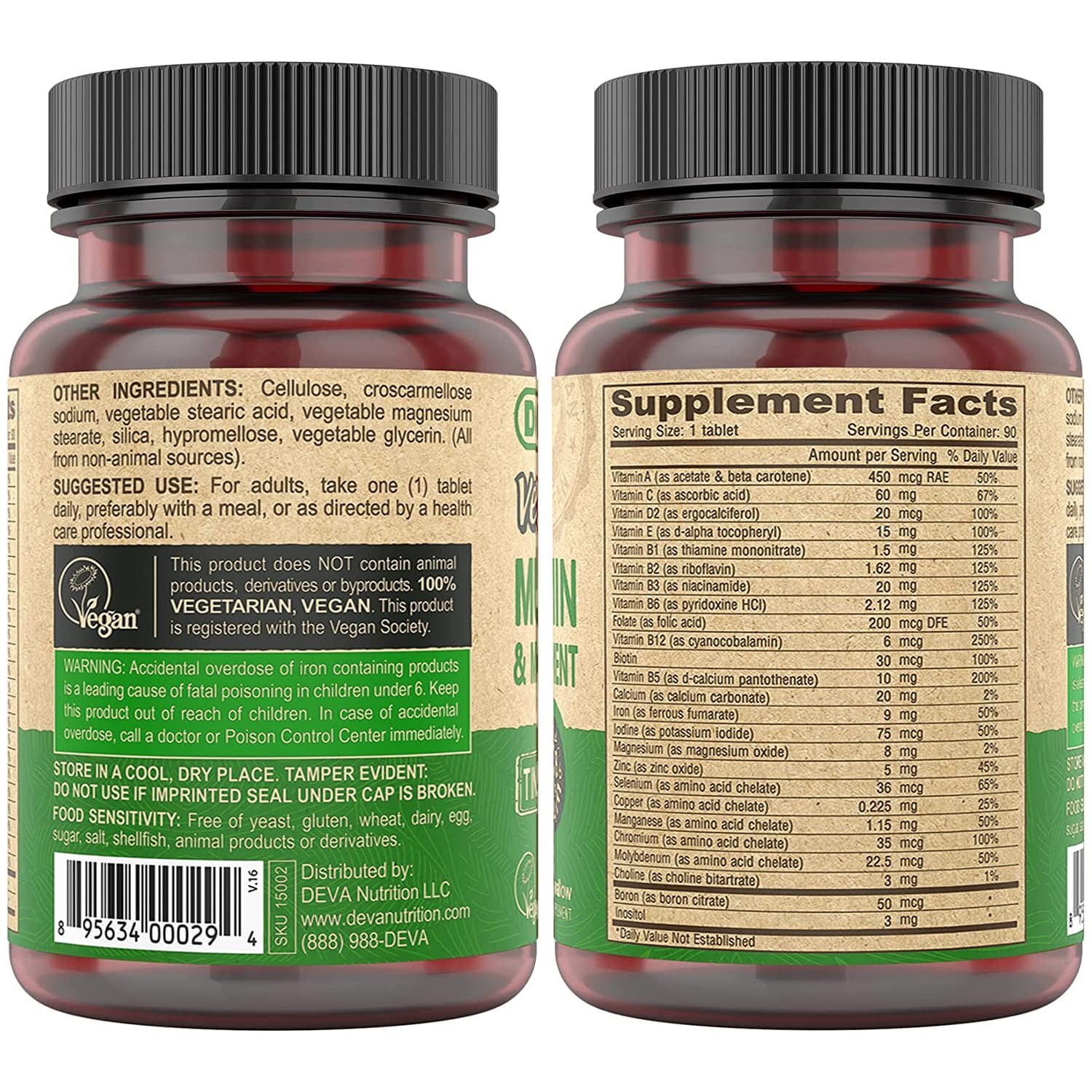 DEVA Tiny Tablets Vegan Multivitamin for Women & Men 2-Pack with Iron Vitamin…