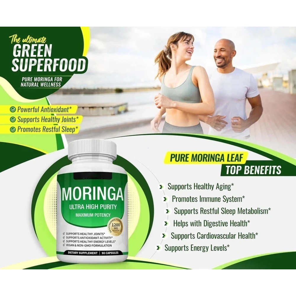 Moringa Powder Capsules 1200mg – Ultra High Purity,90 Caps for Energy & Immunity