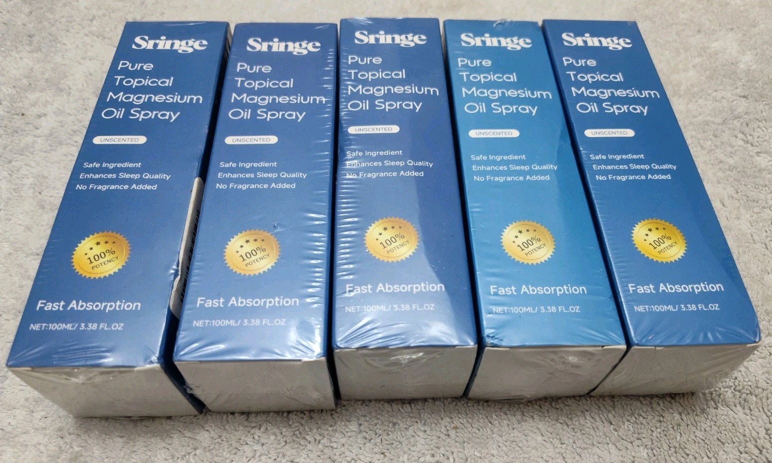 Lot Of 5 Sringe Pure Topical Magnesium Oil Spray 3.38 FL oz Unscented NEW SEALED