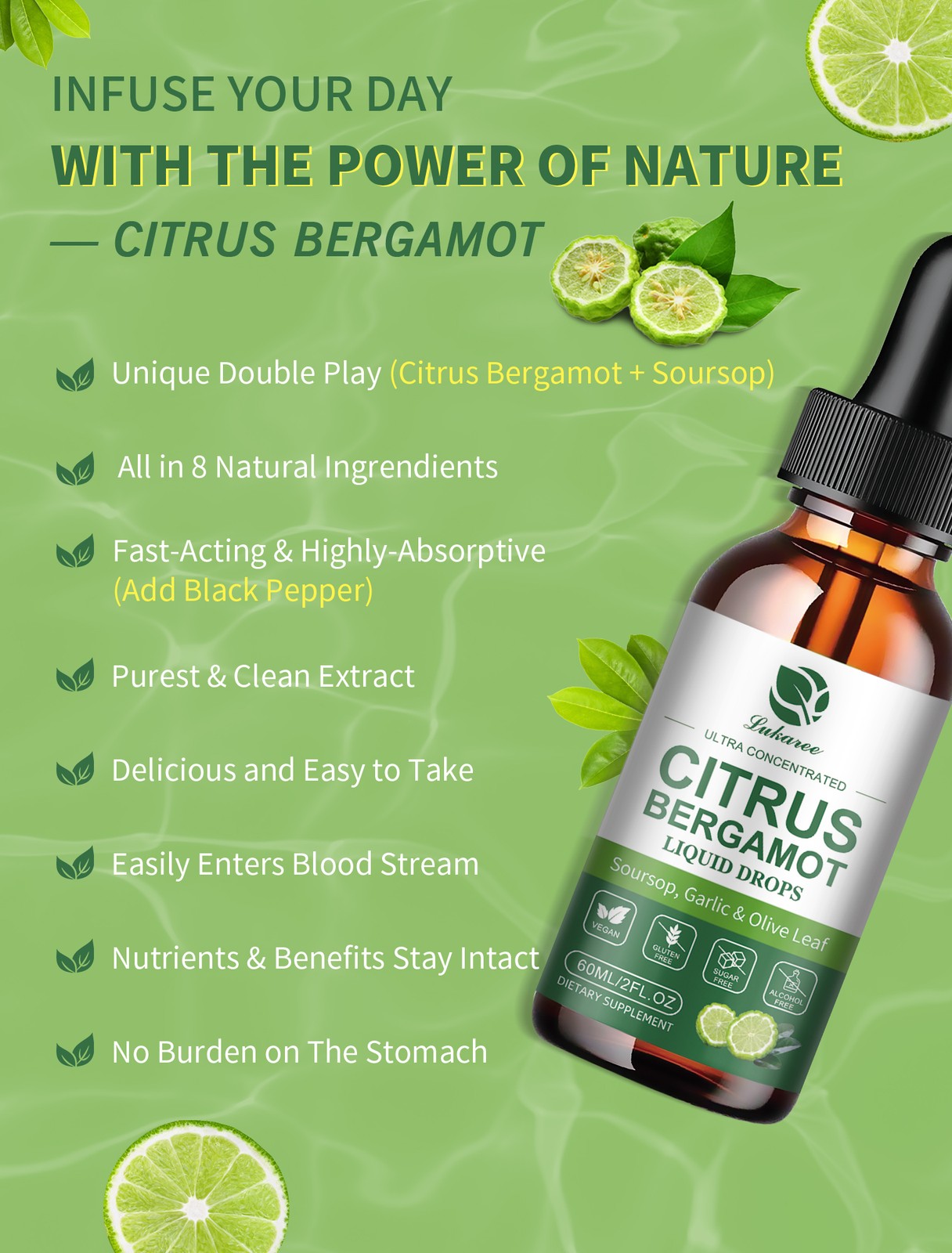 1000mg Citrus Bergamot Liquid Drops – High Absorption – Cholesterol Lo…