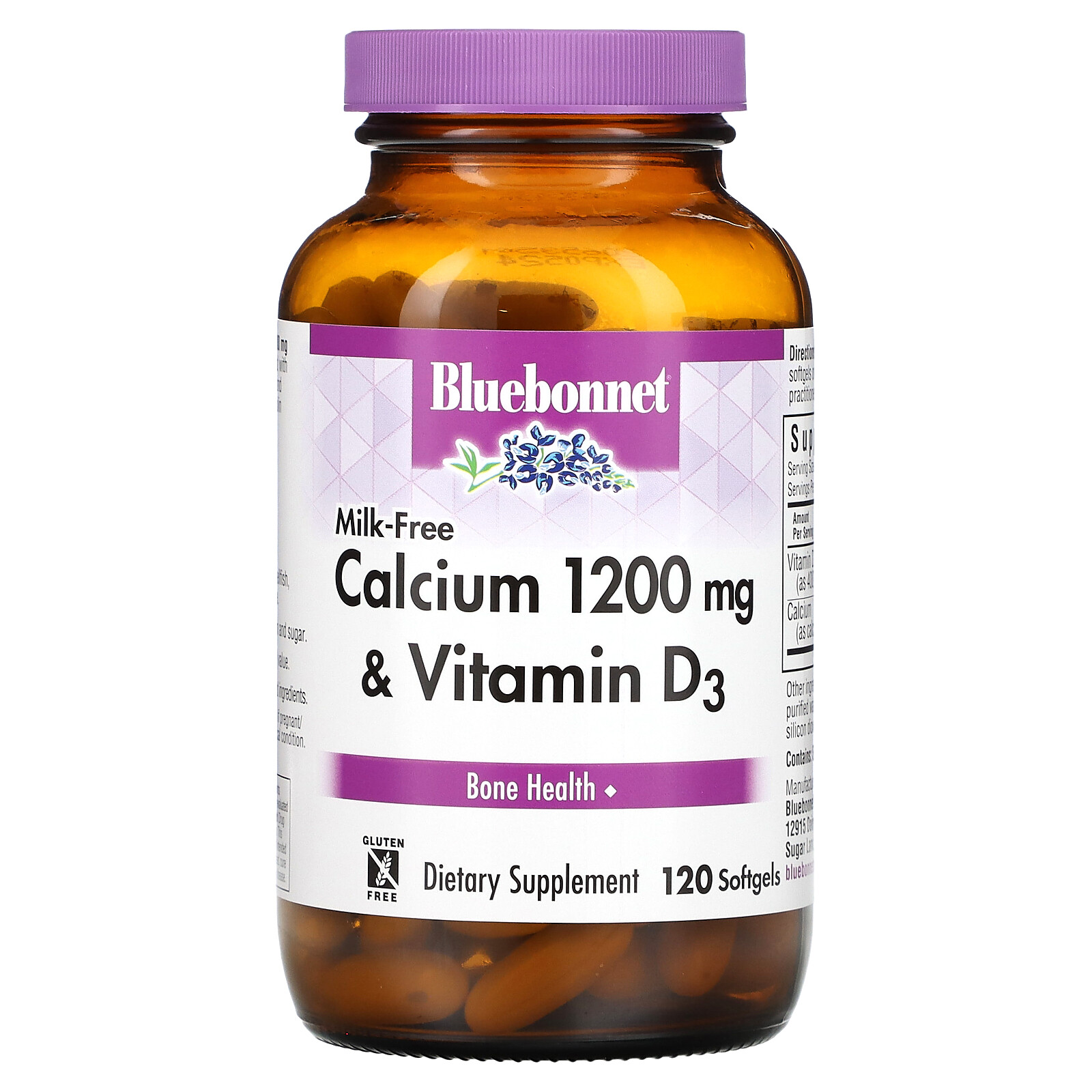 Bluebonnet Nutrition Milk-Free Calcium 1200 mg 120 Softgels Egg-Free, Fish Free,
