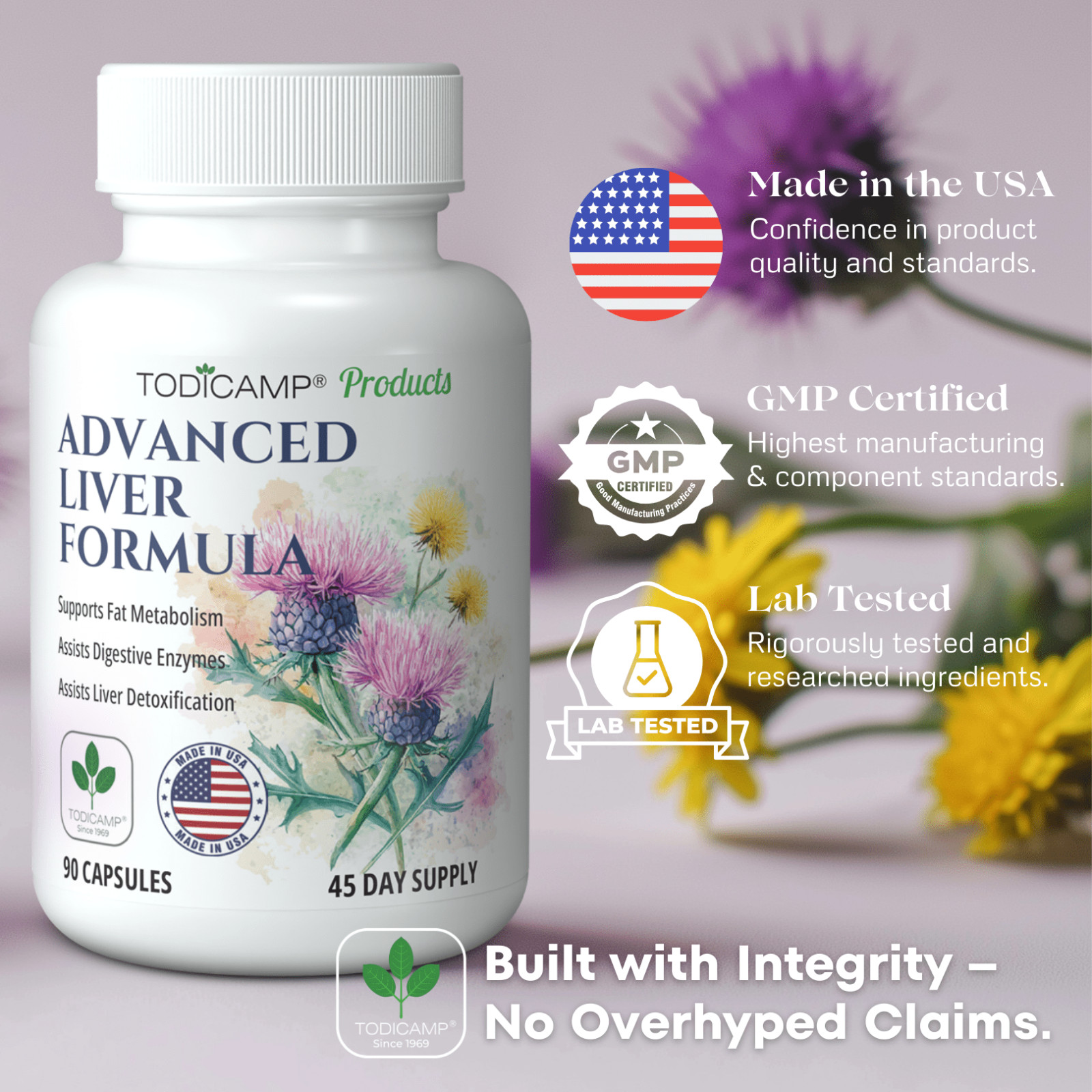 TODICAMP Liver Health Milk Thistle, Artichoke Extract, Choline 90 Caps Exp 6/27