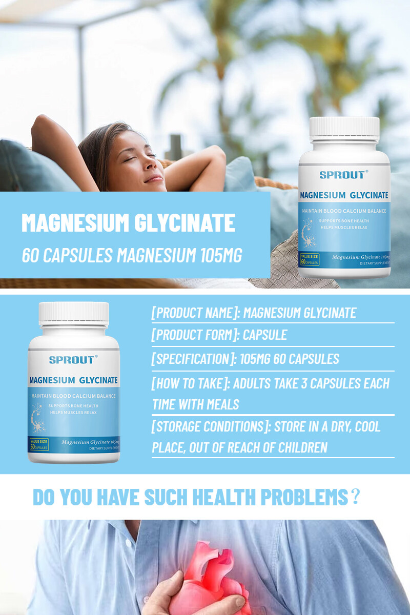 Magnesium Glycinate 105mg – 60 Capsules For Sleep, Stress Relief Support Bone