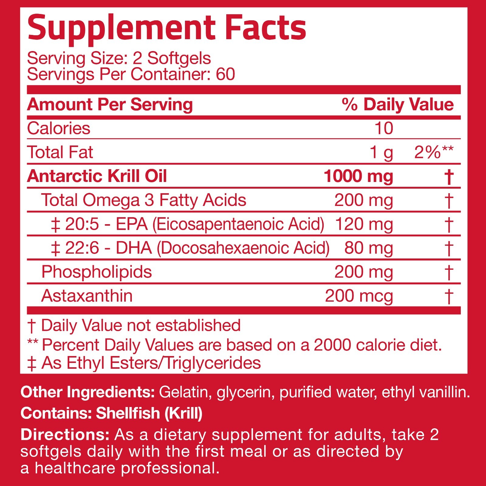 Antarctic Krill Oil Omega-3s 1000mg with EPA, DHA and Astaxanthin