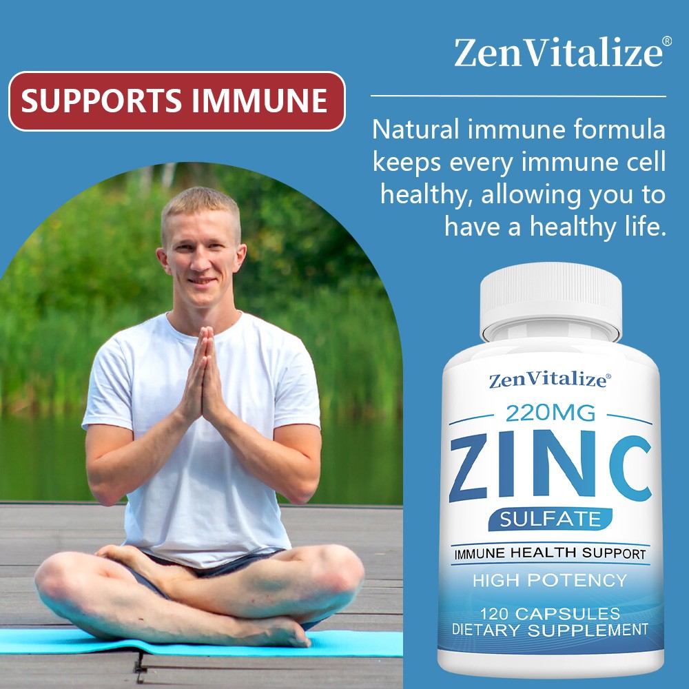 Zinc Sulfate Immune Health Support Supplement,120 Capsules,Skin & Energy Support