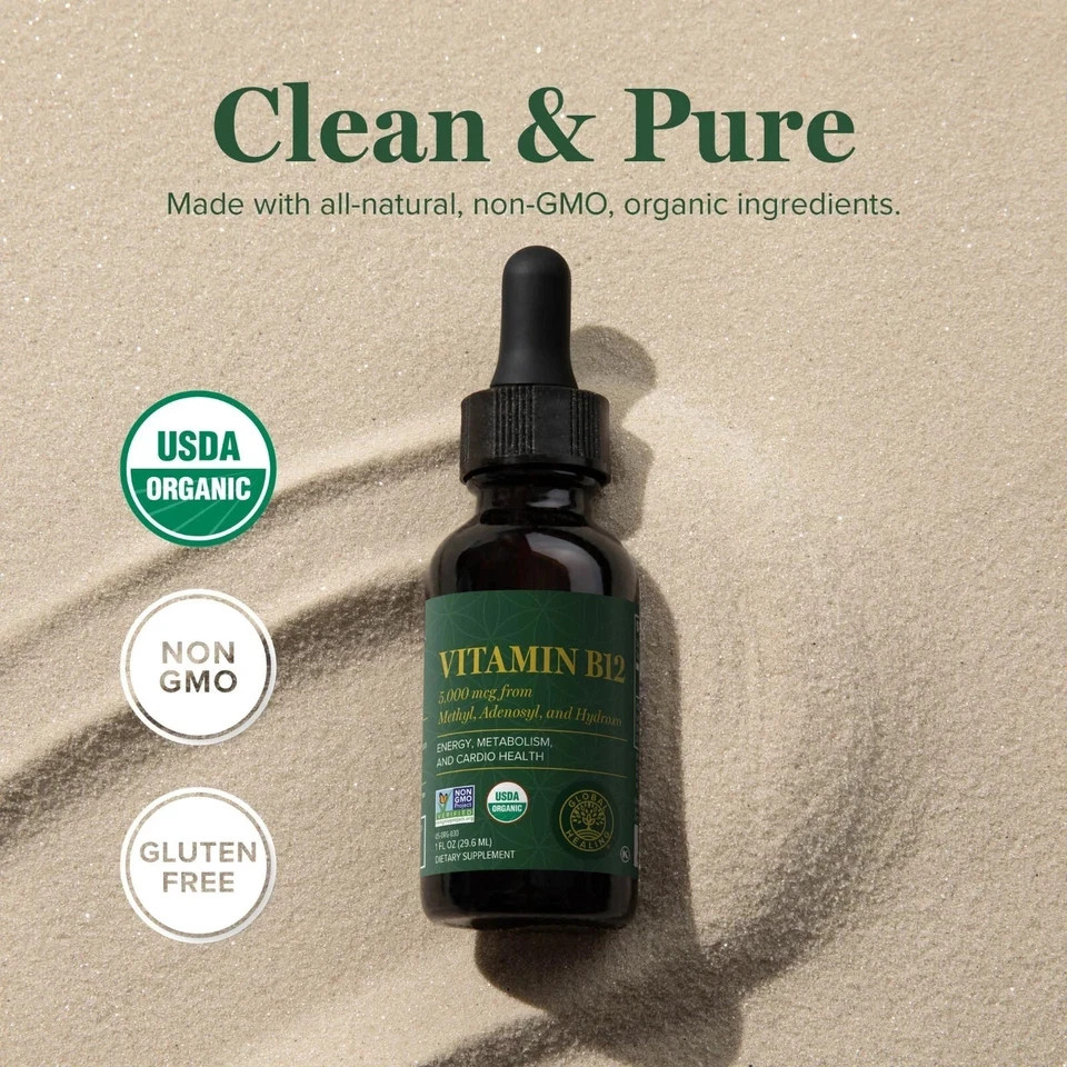 Vitamin B12, 5000 mcg, 3-in-1 Organic Liquid Vitamin B12, 30-Day Supply (1 Oz)