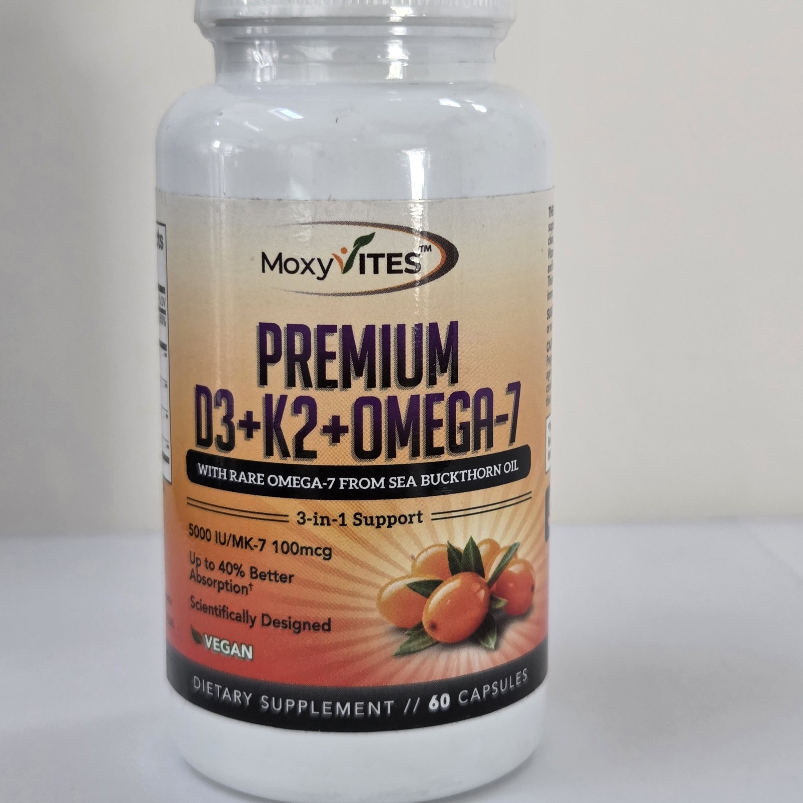 Moxyvites Vitamin D3 K2 Omega MK-7 – 5000 IU w/ Sea Buckthorn Oil | 2 Mos Supply