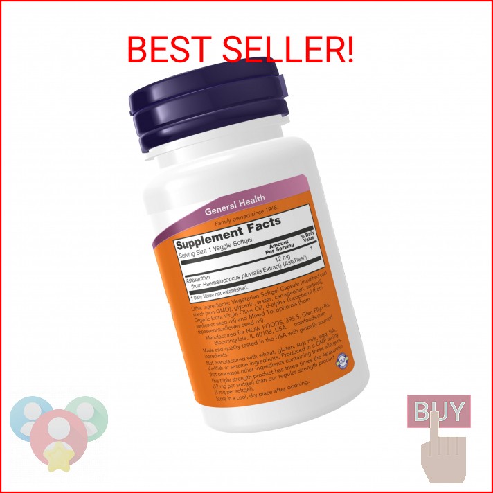 Now Supplements, Triple Strength Astaxanthin 12 mg, Triple Strength, Brain Healt