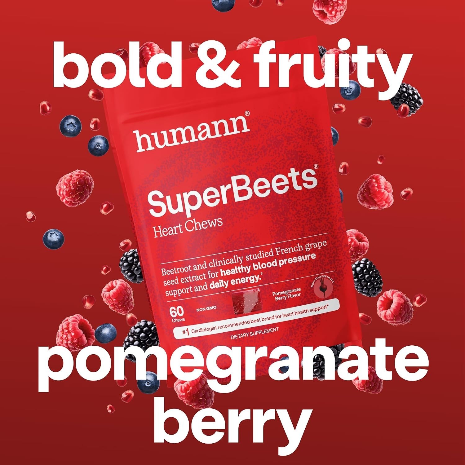 SuperBeets Heart Chews – Pomegranate Berry Flavor, 60 Count Nitric Oxide Support