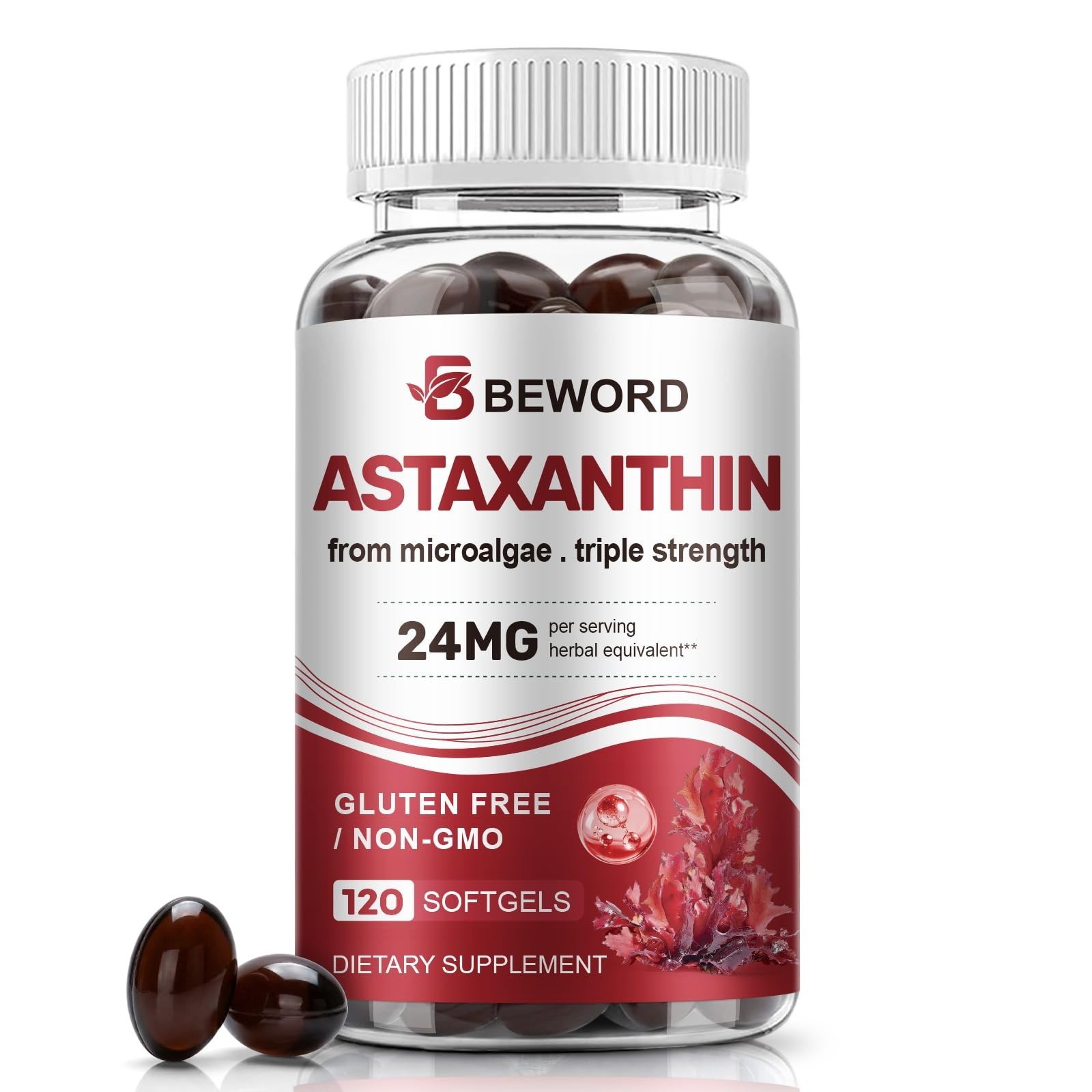 Astaxanthin 24mg with MCT Oil – 120 Softgels, Antioxidant Supplement for Skin &