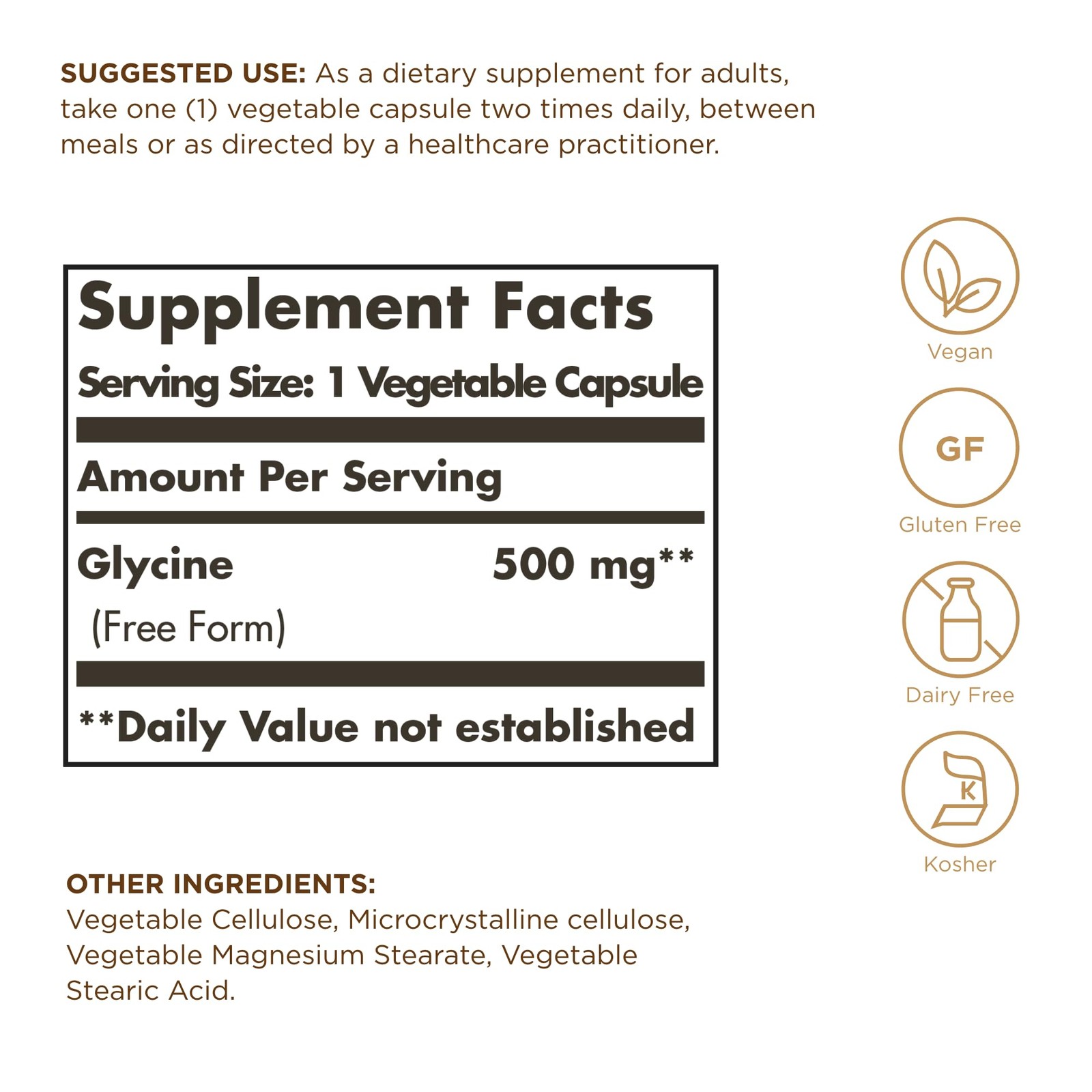 Solgar Glycine 500 mg – 100 100 Count (Pack of 1), Standrd Packaging