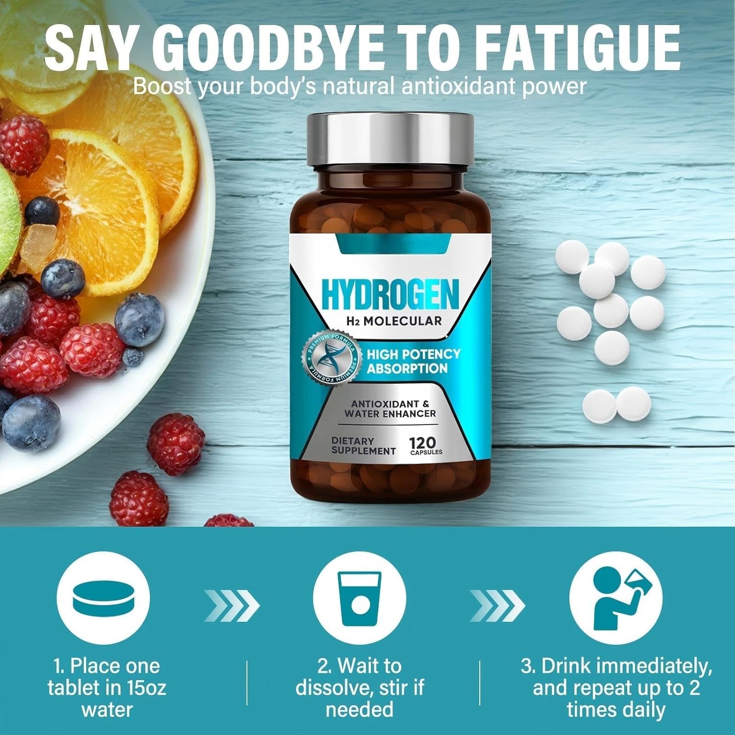 Hydrogen Water 120 Tablets 12 PPM H2 Molecular Magnesium Supplement High Quality