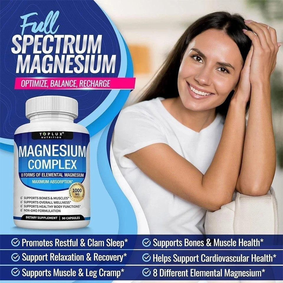 3Pack Toplux Nutrition Magnesium Complex 1000mg Supports 8 Elemental Magnesium