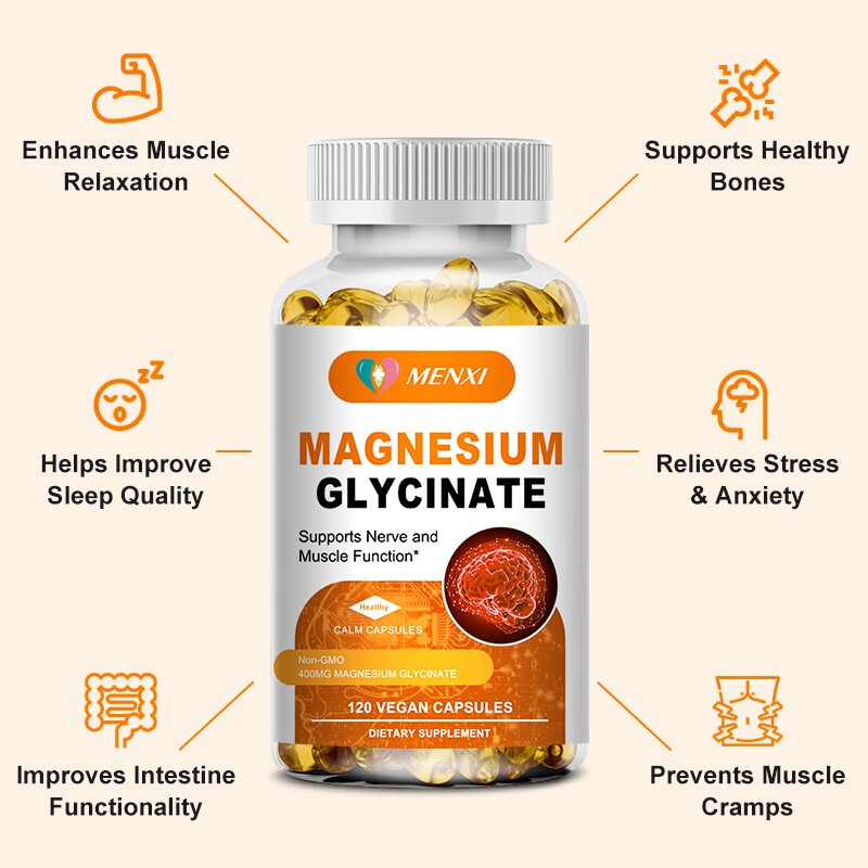 1-4 Packs Magnesium Glycinate 400mg Capsules Support Stress Relief Muscle Bone