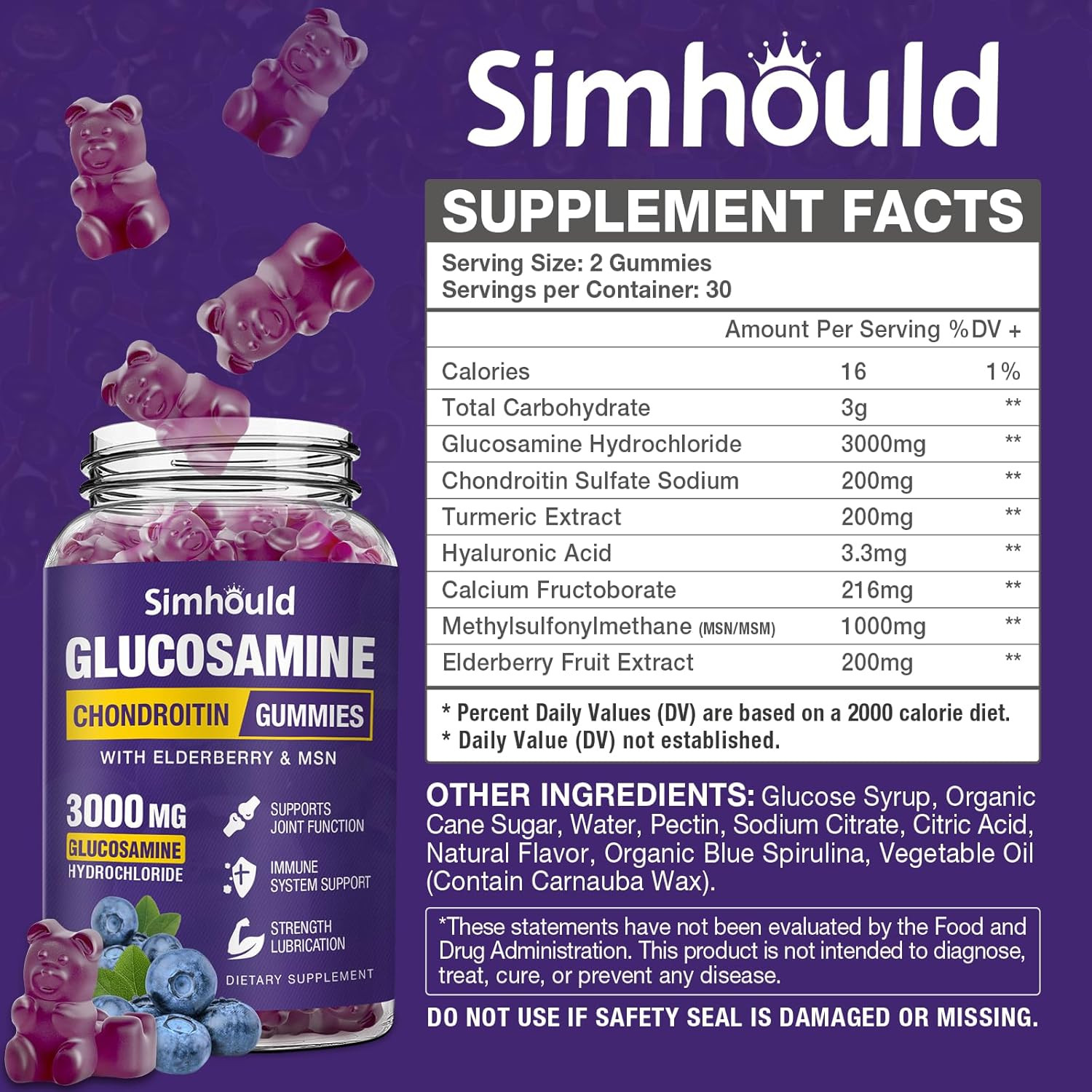2 Packs Glucosamine Chondroitin Gummies – 3000MG Extra Strength Joint Support…