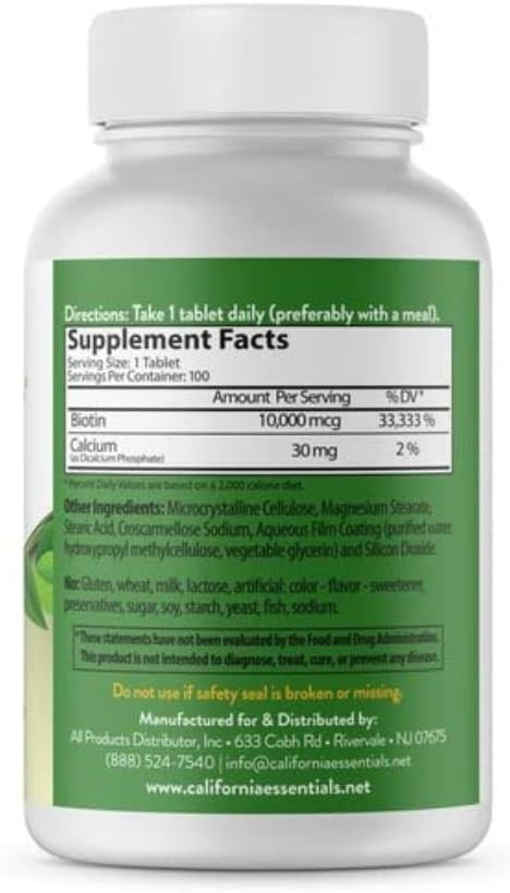 Biotin 10000mcg + Calcium | Max Strength Hair Growth & Nail Support Supplement
