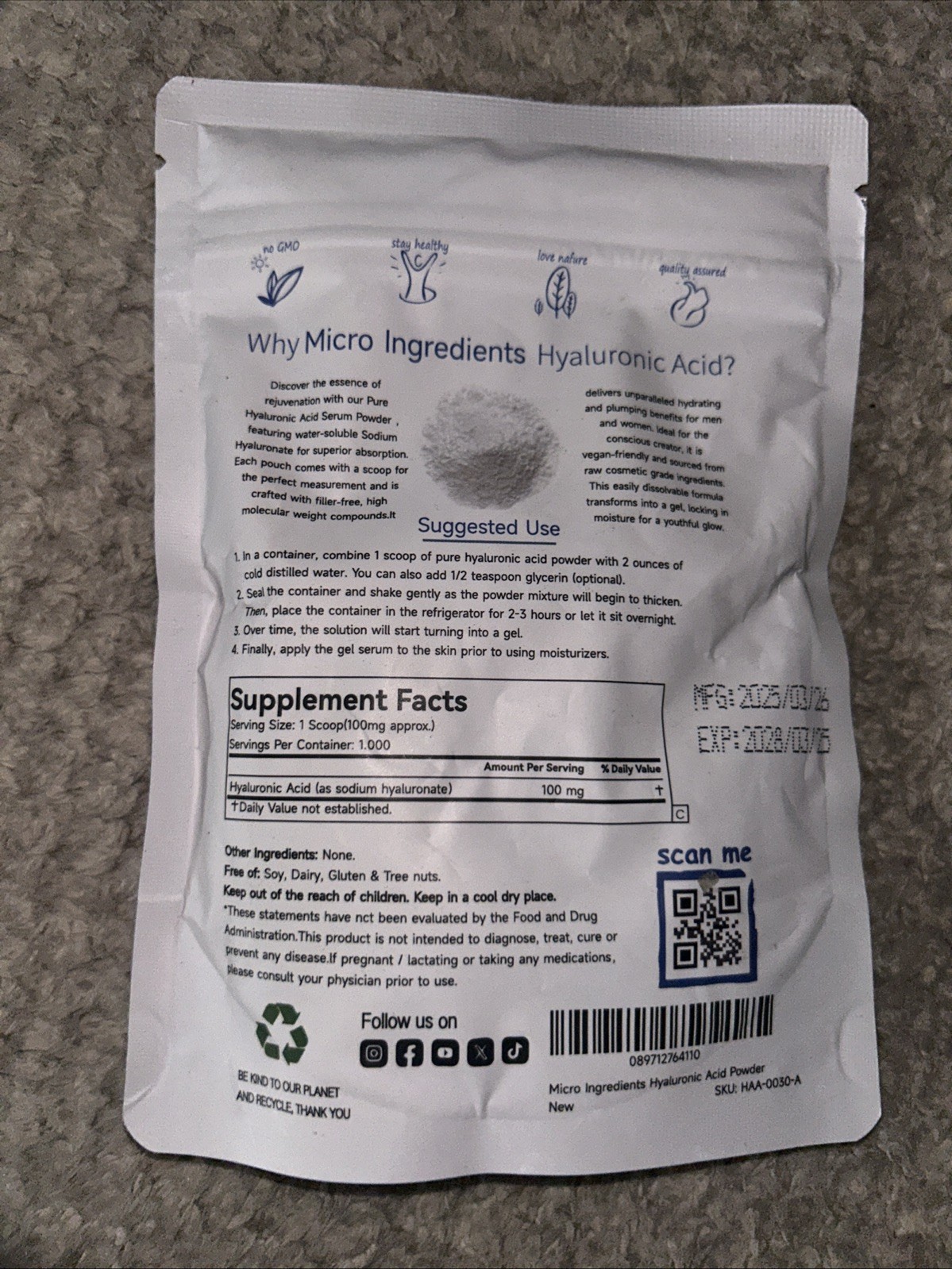 Hyaluronic Acid Powder, 3.52 oz (100 g)