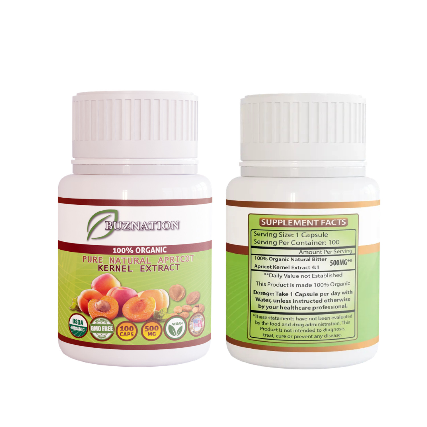 1x Apricot Extract Boosts Metabolism & Healthy Skin Organic 100 Caps 500mg New