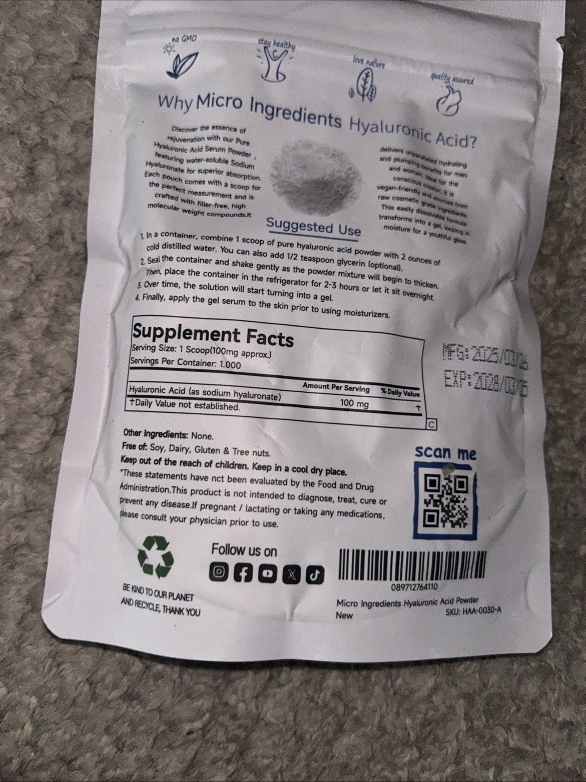 Hyaluronic Acid Powder, 3.52 oz (100 g)