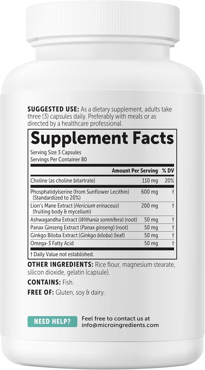 Micro Ingredients Phosphatidylserine 600 mg Nerve & Cognitive Support Supplement