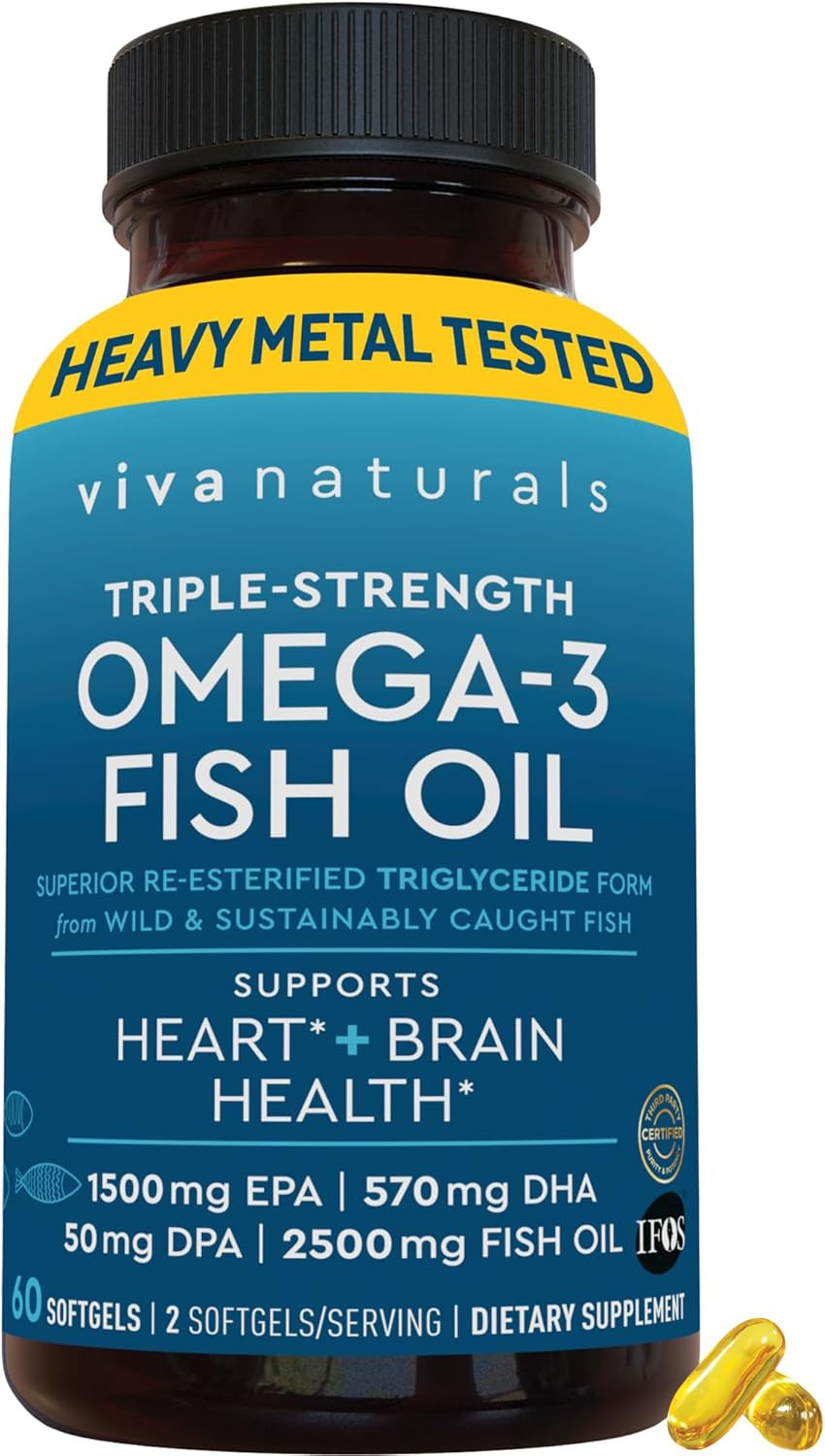 Omega-3 Fish Oil, Triple Strength, 2500 Mg, 60 Softgels – Re-Esterified Omega 3