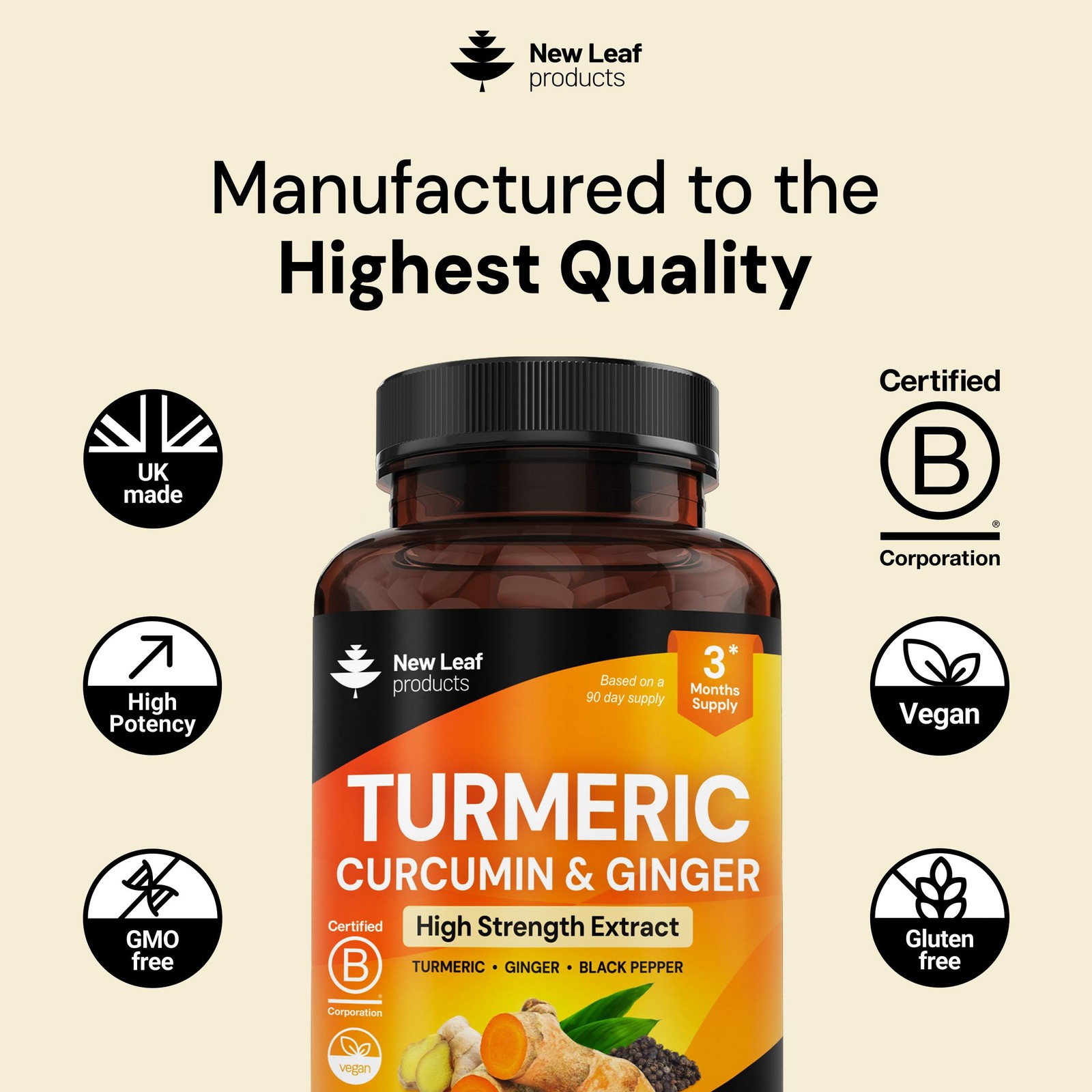 Turmeric Curcumin & Ginger with BioPerine 1500mg Per Serving 180 Veggie Capsules