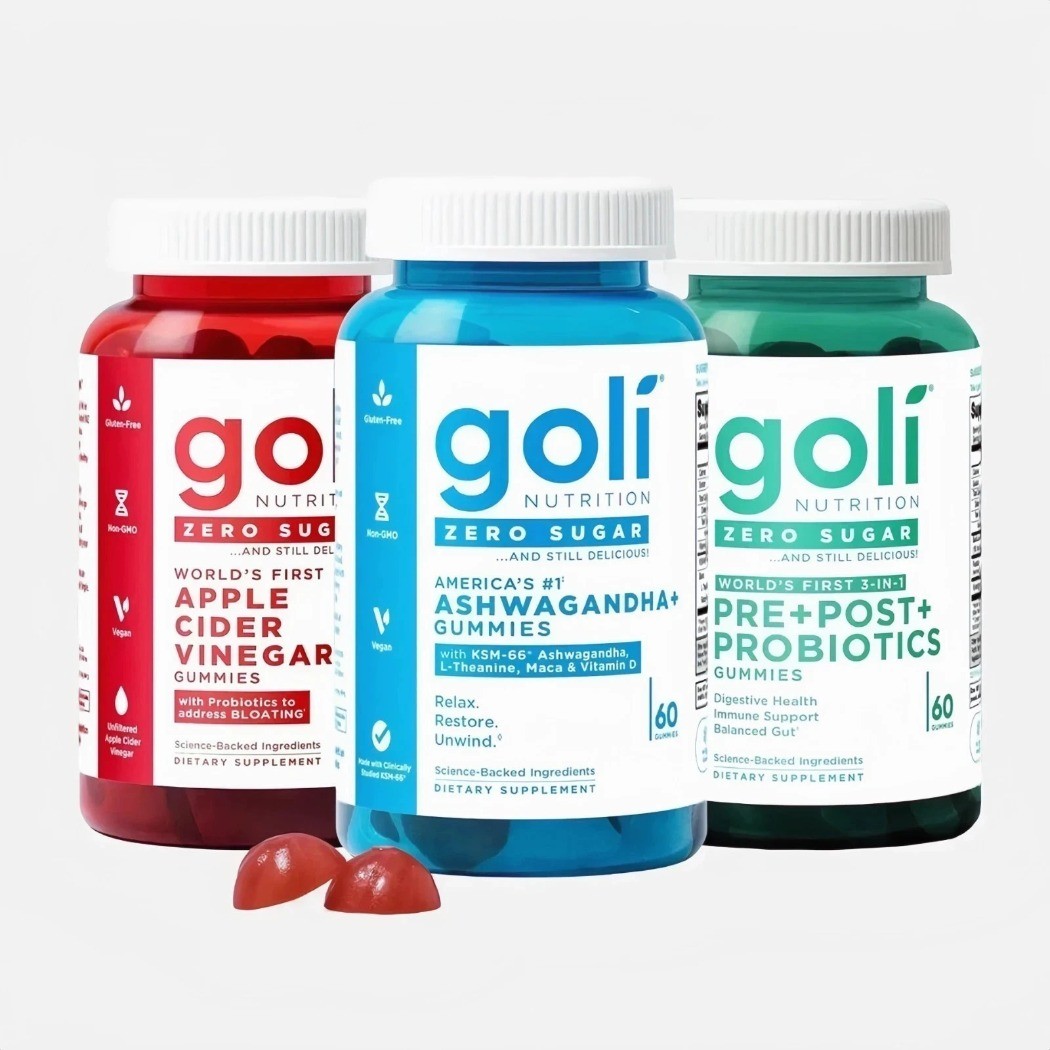 3 Bottles Goli Zero Sugar Best Seller Trio Set Gummies, 60 Counts Per Bottle NEW