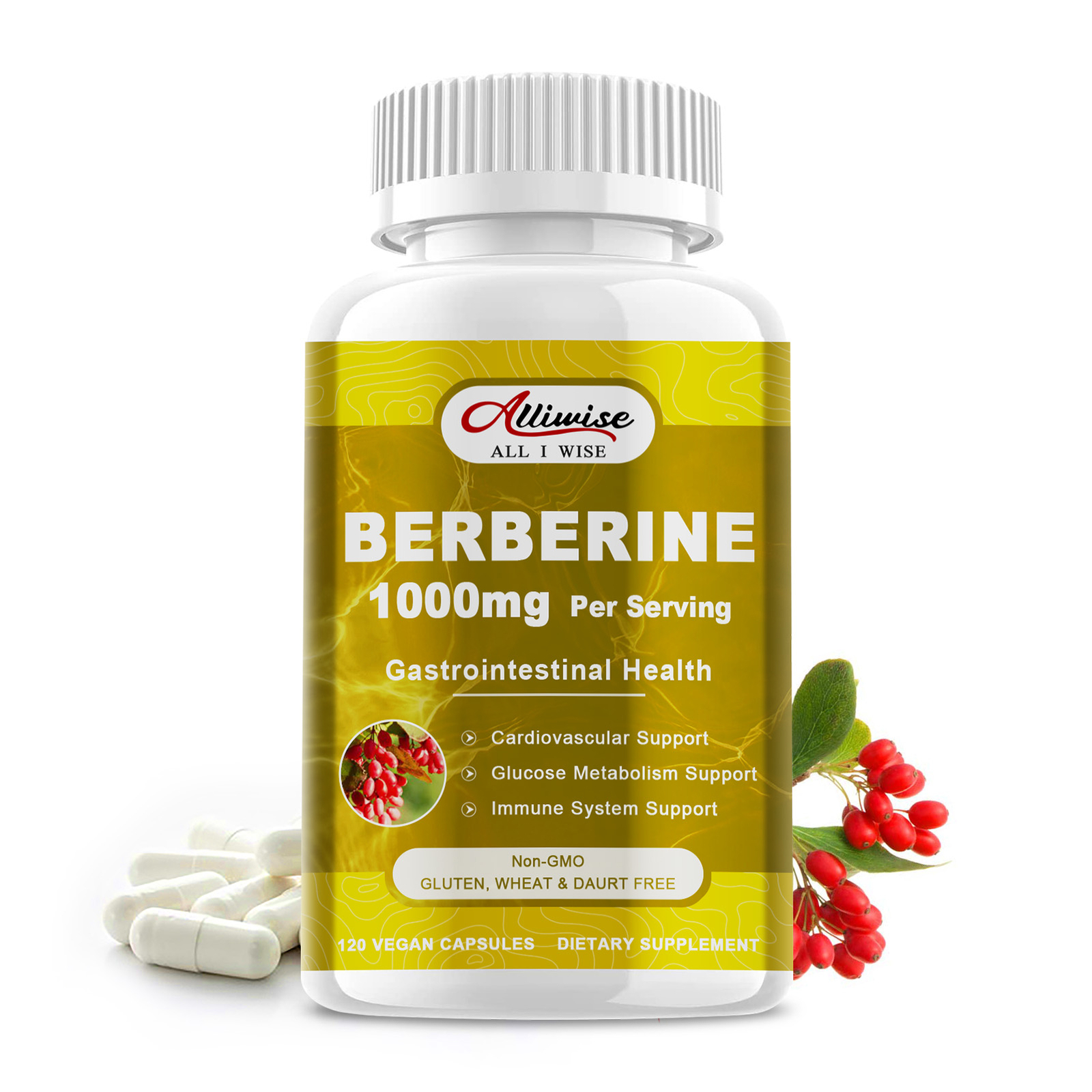 Premium Berberine HCL Extract 1000mg, Healthy Cholesterol, Anti-Inflammatory