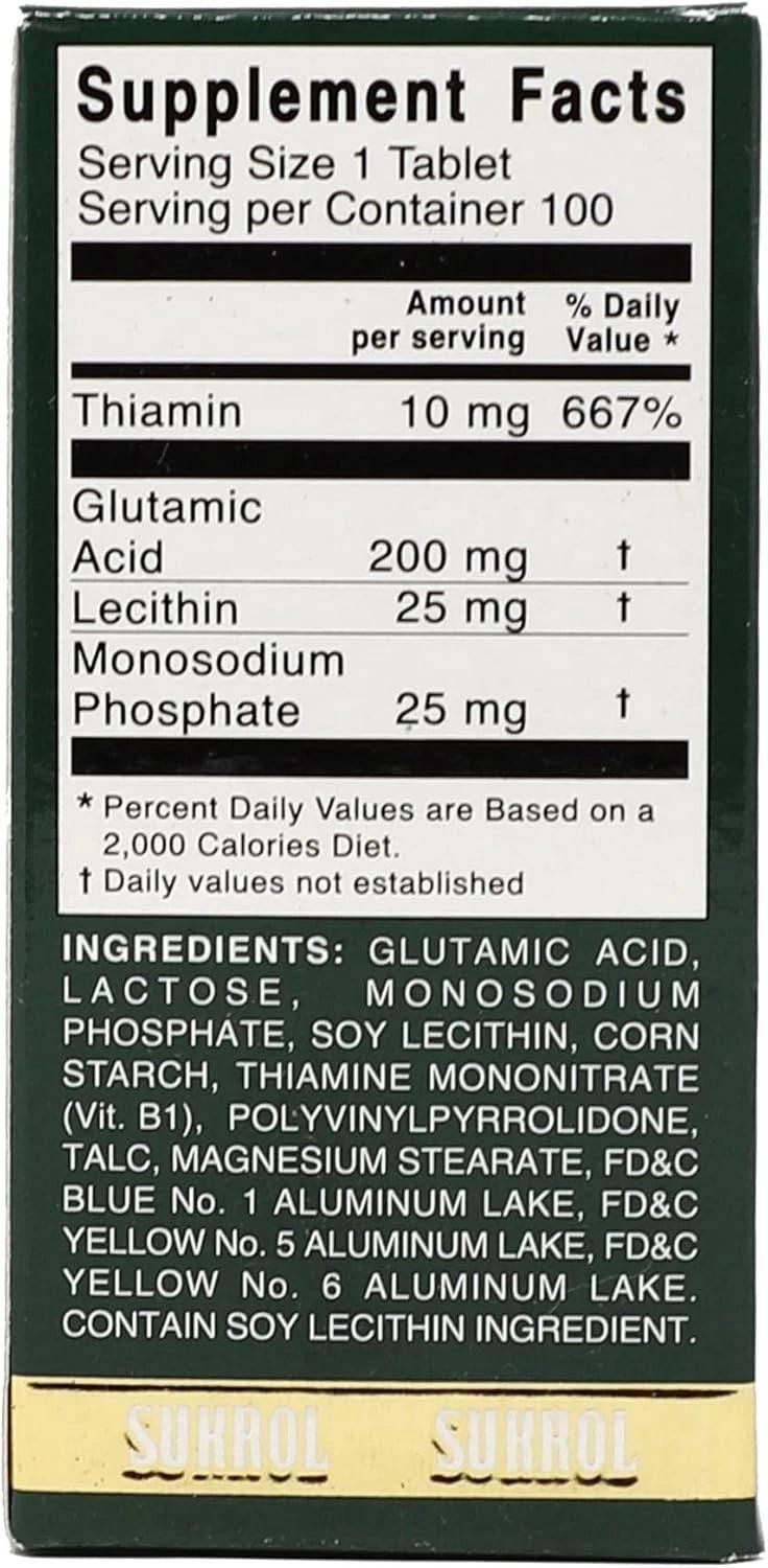 Sukrol, Vitamin, Improve Healthy Brain Function, 100 Tablets, Bottle