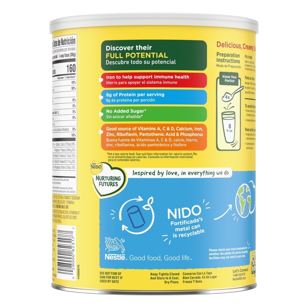 Dry Whole Milk Powder Fortified with Vitamins A C D Iron and Calcium 56.4 Ounce