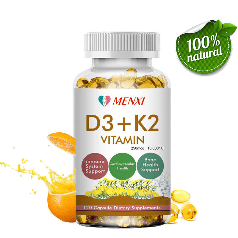 120 Capsules Vitamin D3 + K2 (MK-7) 250mcg For Immune & Bone Health 10,000IU