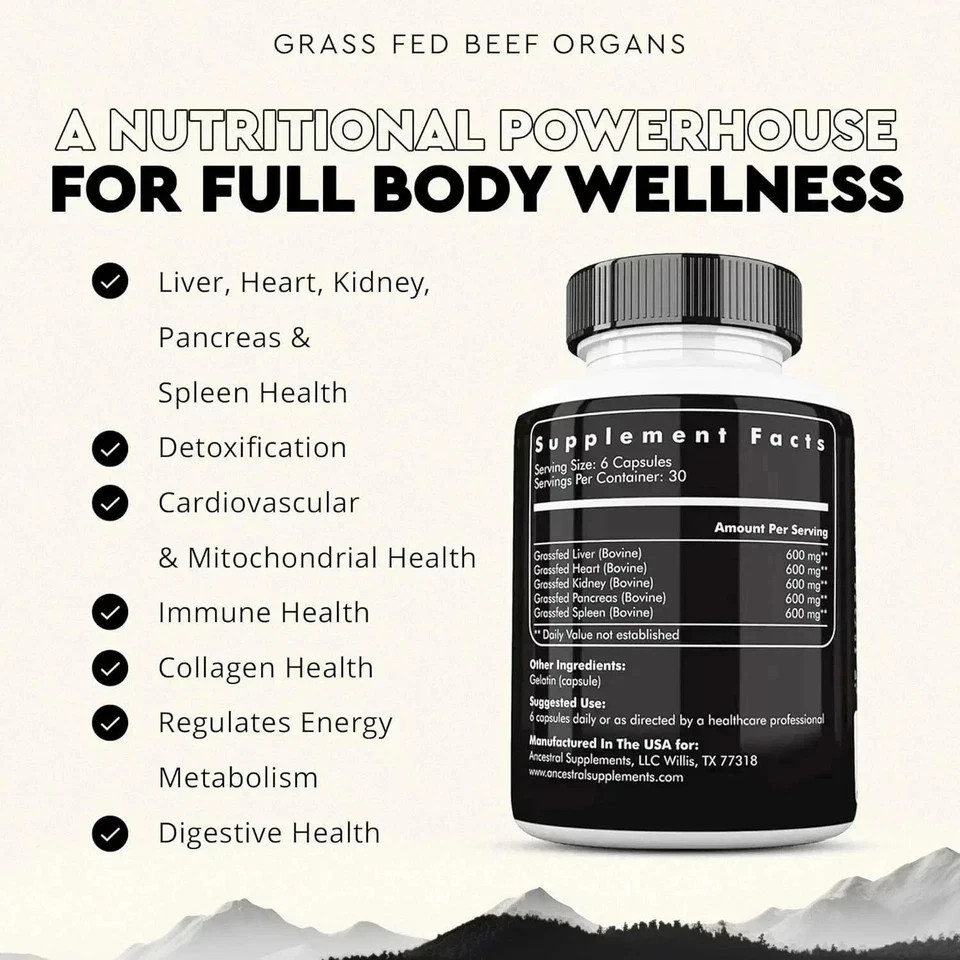 Ancestral 2(PACK) Supplements Grass Fed Beef Organ Supplement – 180 Capsules US