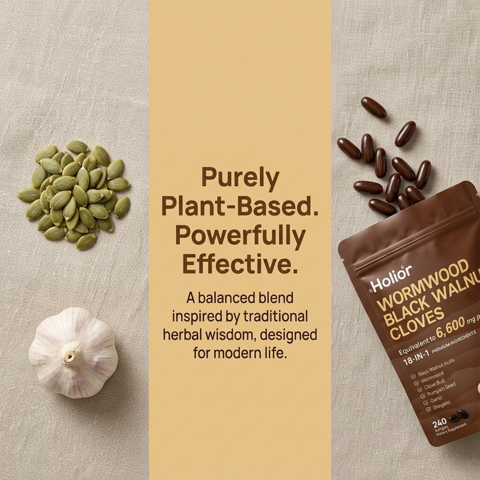 Holior Wormwood Black Walnut Clove Herbal Supplement 240 Softgels