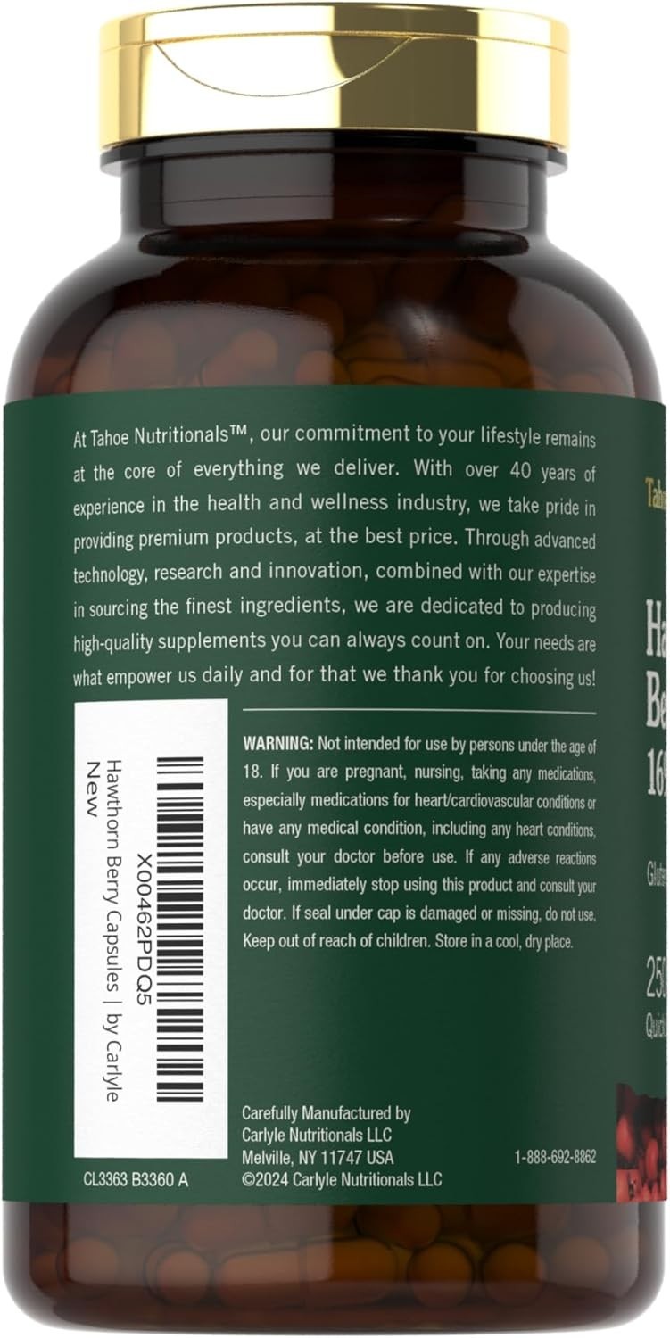 Hawthorn Berry 1695mg 250Caps Heart Health/Blood Pressure Crataegus oxyacantha